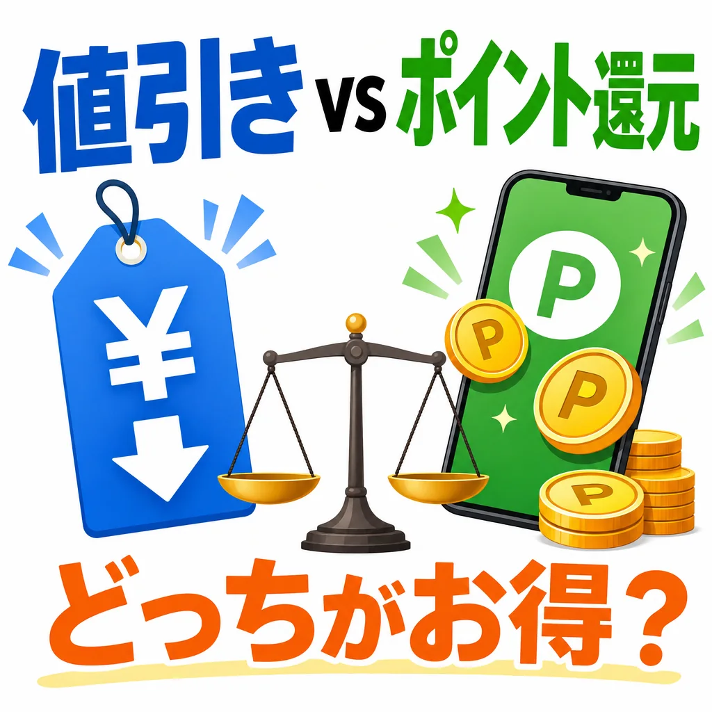 値引きとポイント還元のどちらがお得かを比較する計算イメージ