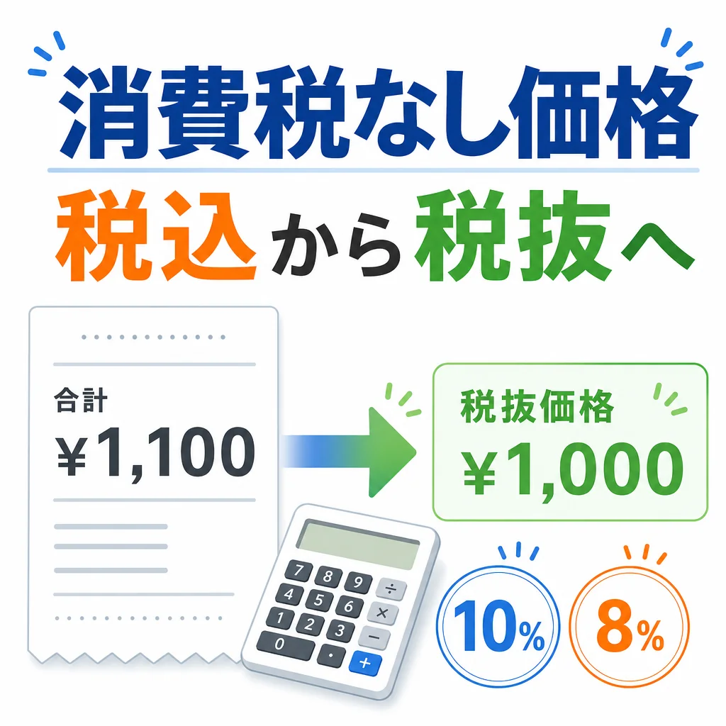 税込価格から消費税なし価格と税抜価格を計算するイメージ